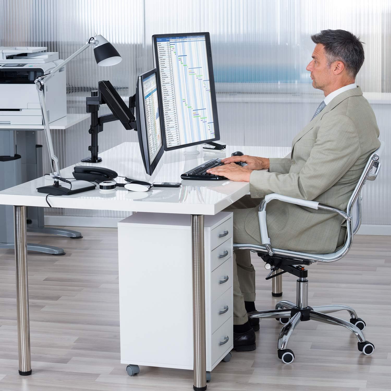 Mount-It! Dual Monitor Arm Desk Mount for 17–32' Screens, Gas Spring Adjustable Monitor Stand, Vertical Stack or Side-by-Side Setup, 17.6 lbs Each Arm, VESA 75x75 100x100, Clamp & Grommet Base MI-4762