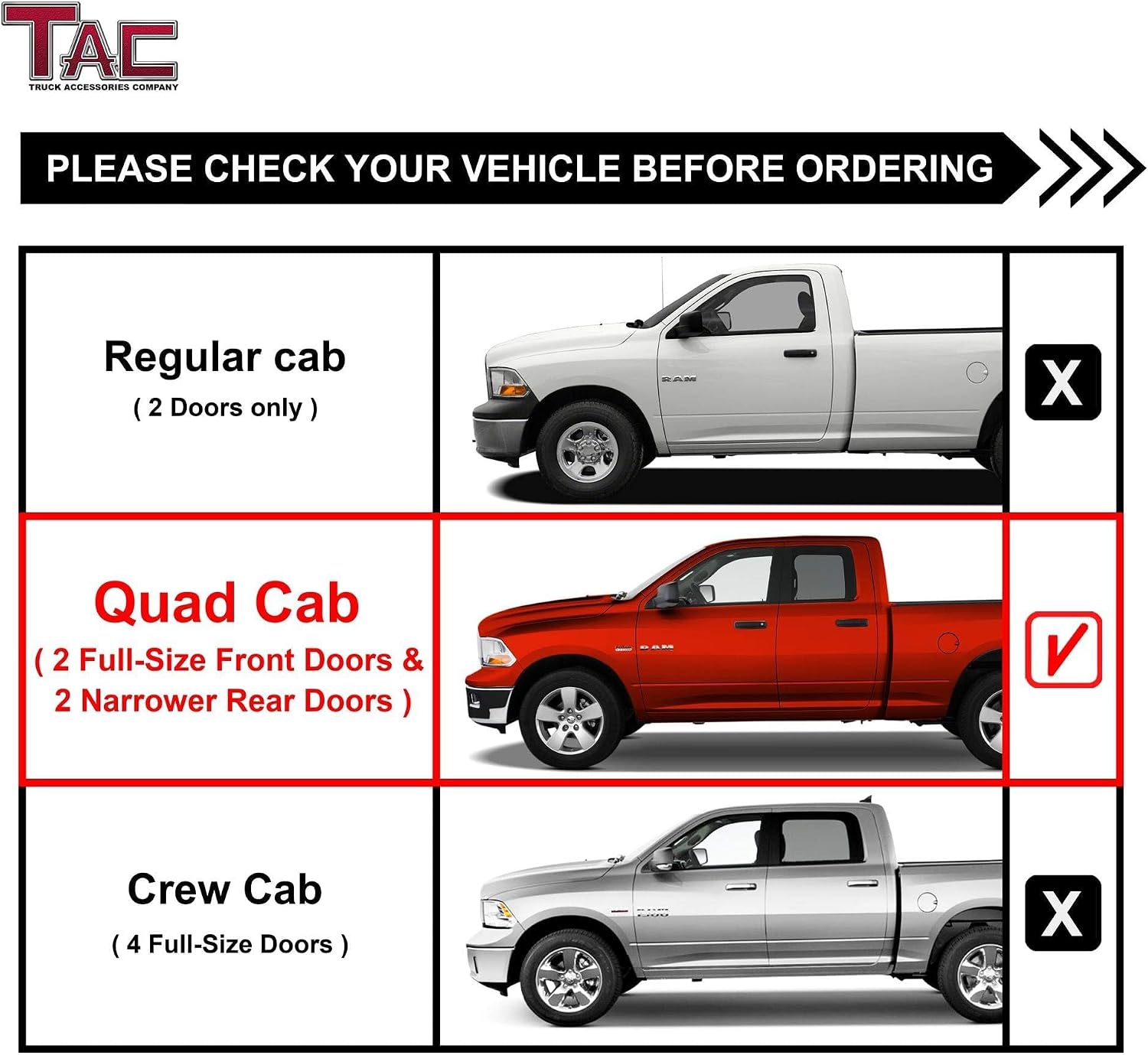 TAC Sidewinder Running Boards Fit 2009-2018 Ram1500 Quad Cab| 2019-2024 Ram1500 Classic 4' Drop Side Step Nerf Bar Rocker Slider Pickup Truck Exterior Accessories 2pcs