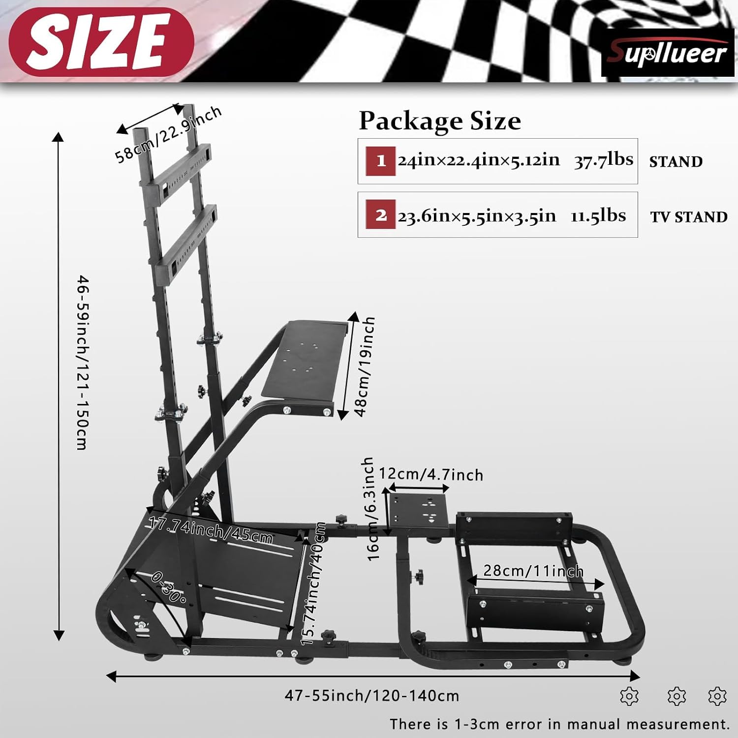 Supllueer Racing Simulator Cockpit Wheel Stand with Monitor Stand Fit for Logitech G27 G29 G920 GPRO,for Fanatec,for Thrustmaster,Sim Racing Cockpit with Monitor Stand, No Steering Wheel Pedal TV Seat