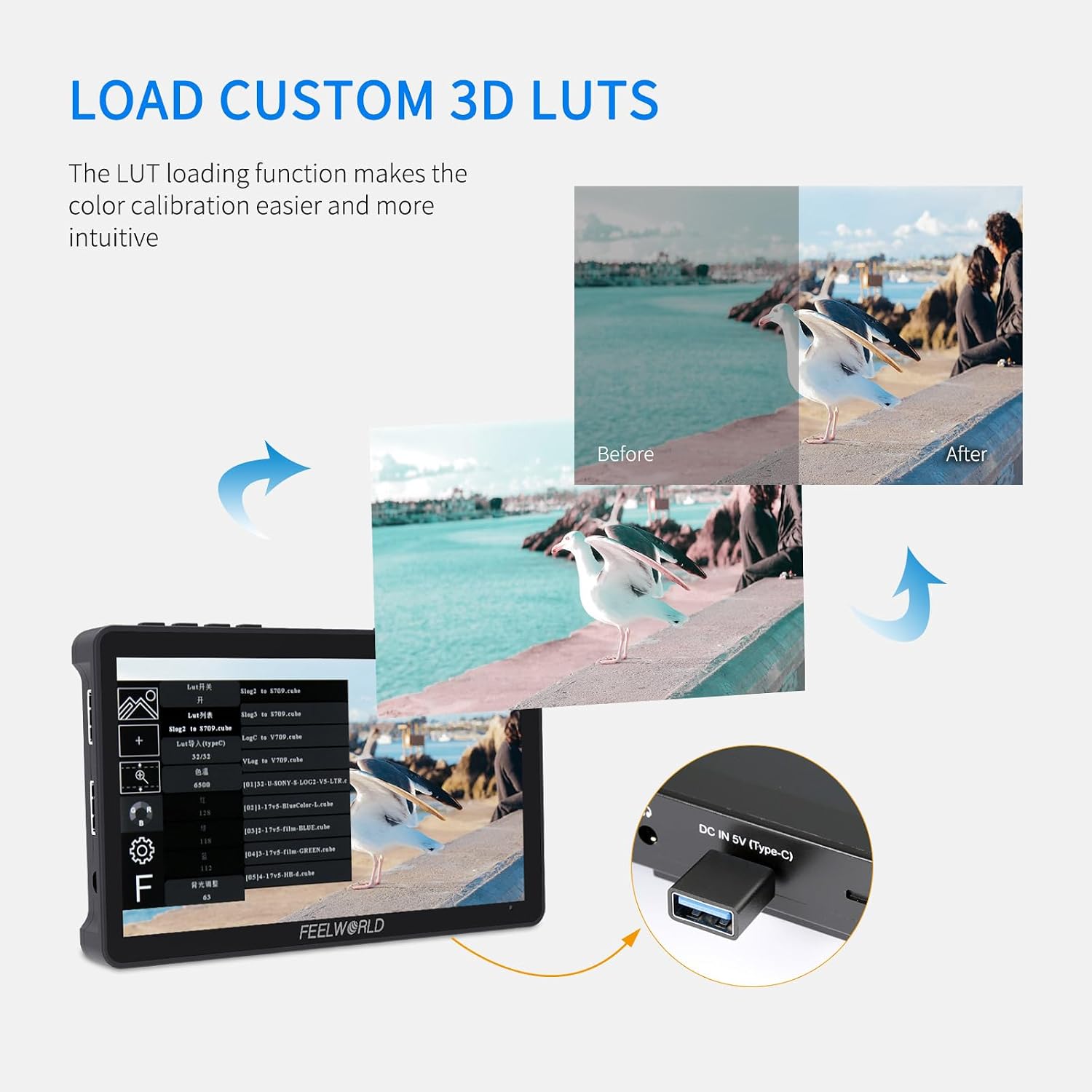 FEELWORLD Video Camera Monitor 6 Inch Touch Screen DSLR HDMI Field Monitor with F750 Battery 4400mAh + Bag IPS FHD1920x1080 4K HDMI Input Output 5 V Type c Input F5PROV4