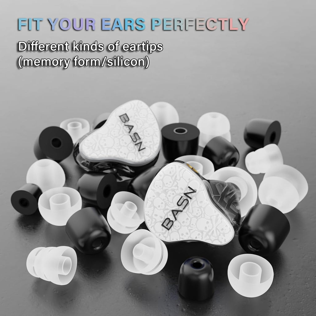 BASN Bmaster5 in Ear Monitors, 5 Drivers Drummer Headphones with Powerful Bass, Noise Isolation IEM Earbuds with Detachable MMCX Silver-Plated OFC Cable for Musicians (Glacier White, 3.5mm)