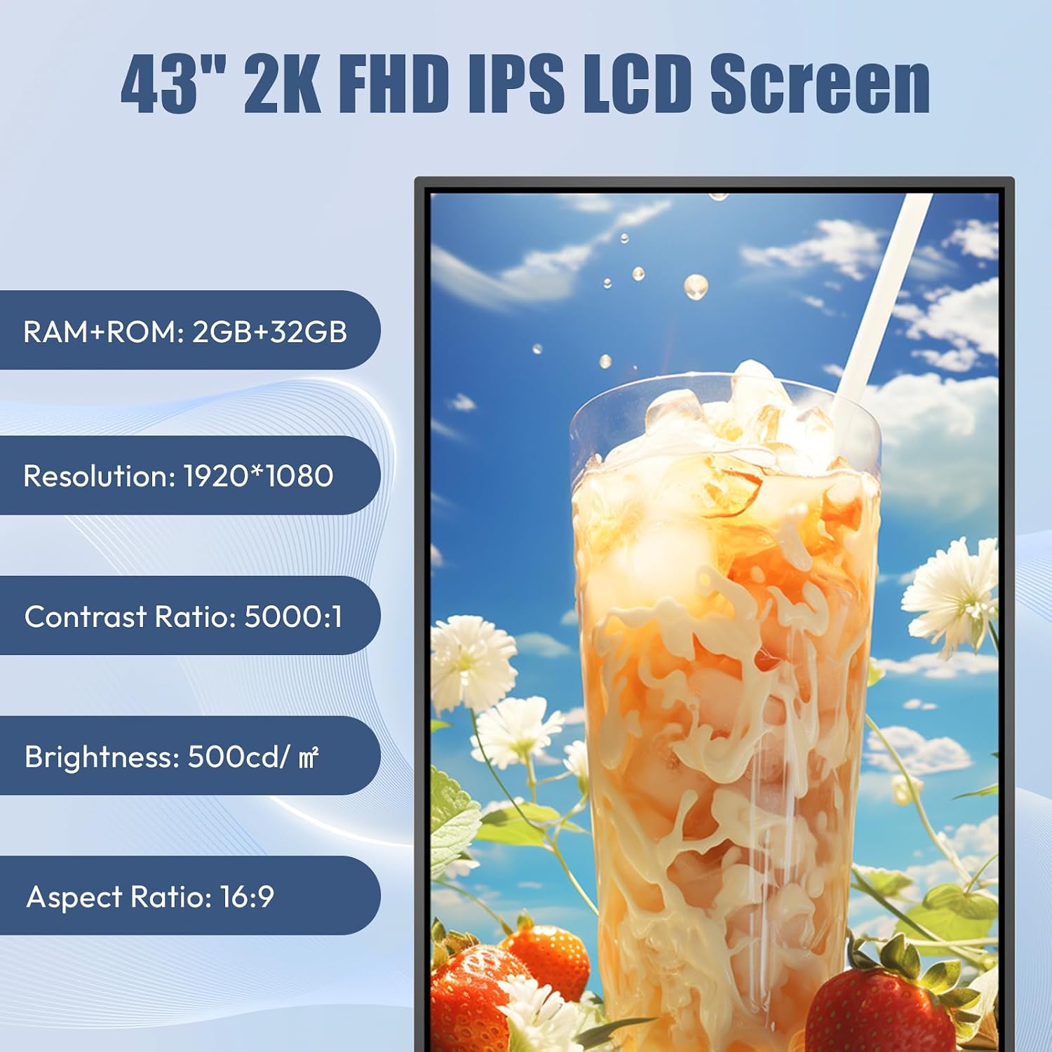 MWE 43 Inch Mobile Digital Signage Display Touchscreen Kiosk with Flight Case, Portable LCD Screen with Screen Mirroring App Publishing, Advertising Display Poster, Android OS