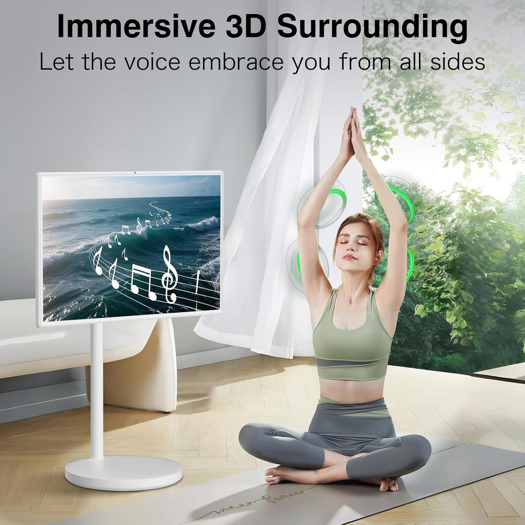 yezrow® Portable TV on Wheels, UHD 4K Portable Touch Screen Monitor, 8+128GB, Android 13 (Support Google Play Store), Built-in Battery(5-8H), Full Swivel Rotation, Voice Remote Control (32 inches Pro)