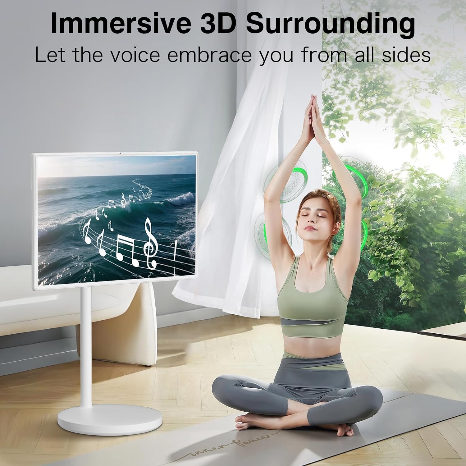 yezrow® Portable TV on Wheels, UHD 4K Portable Touch Screen Monitor, 8+128GB, Android 13 (Support Google Play Store), Built-in Battery(5-8H), Full Swivel Rotation, Voice Remote Control (32 inches Pro)