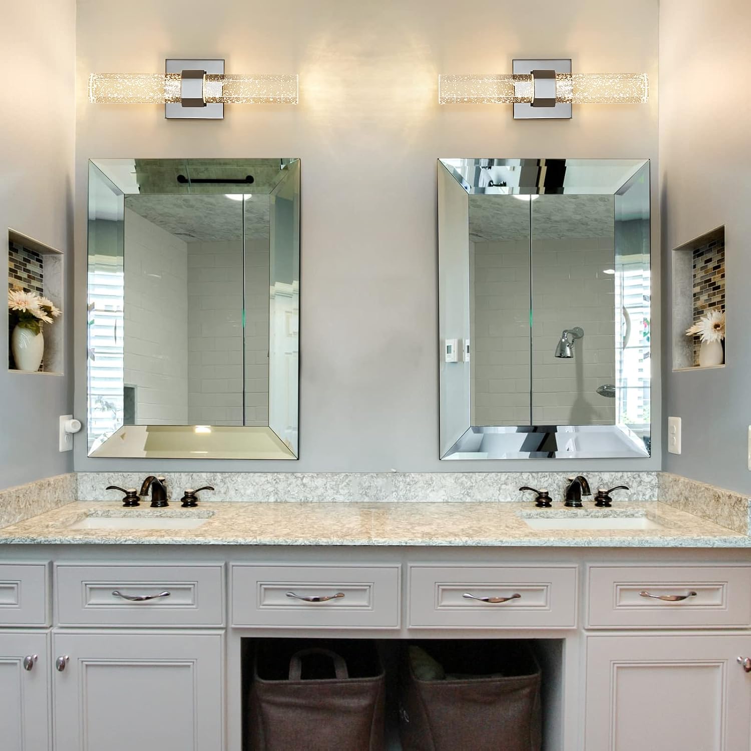 Epinl Wall Sconces Set of Two - Crystal Chrome Wall Sconces 14W Dimmable LED Bathroom Vanity Light Bubble Wall Lights for Bedroom Living Room Hallway