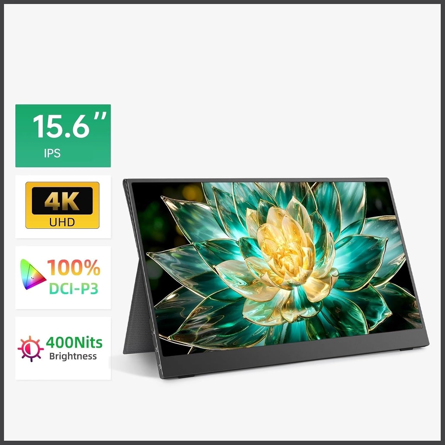 Portable Monitor for Laptop 15.6 Inch 100% sRGB 3840 * 2160 FHD IPS Portable Monitor for Travel Second Screen for Laptop Portable Gaming Monitor
