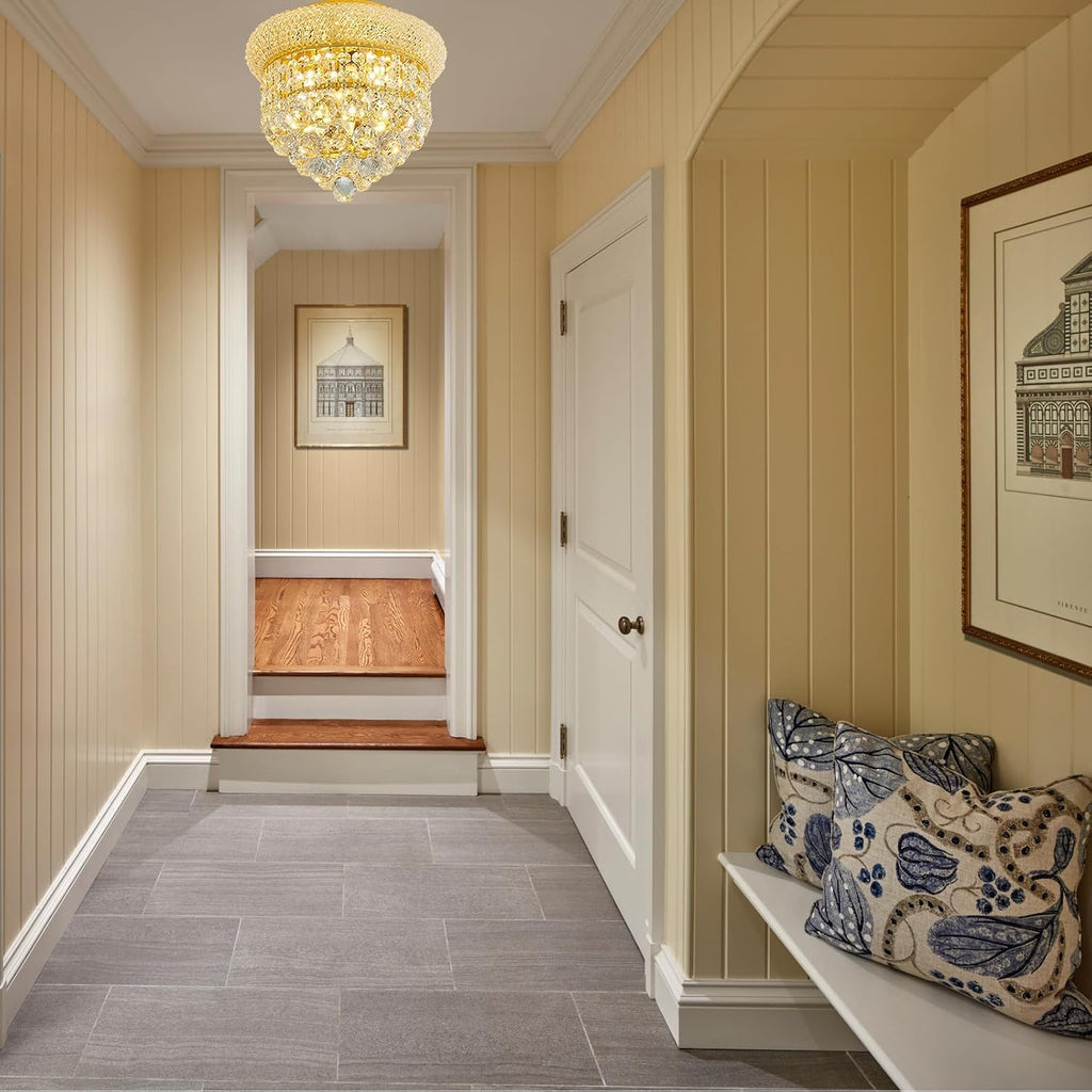 3 - Light Flush Mount Crystal Chandelier for Bathroom Hallway Entryway Closet Bedroom Laundry Gold Finish