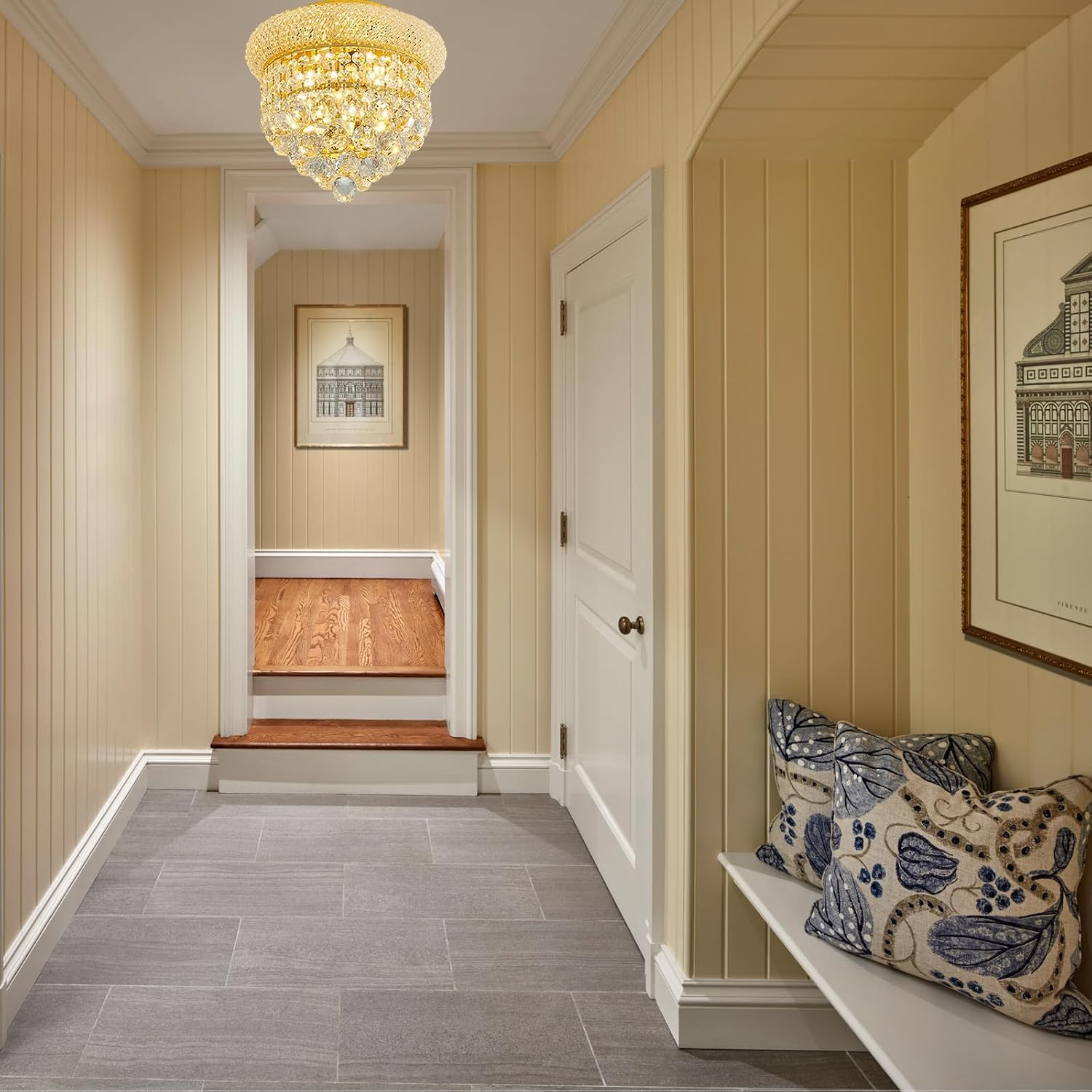 3 - Light Flush Mount Crystal Chandelier for Bathroom Hallway Entryway Closet Bedroom Laundry Gold Finish