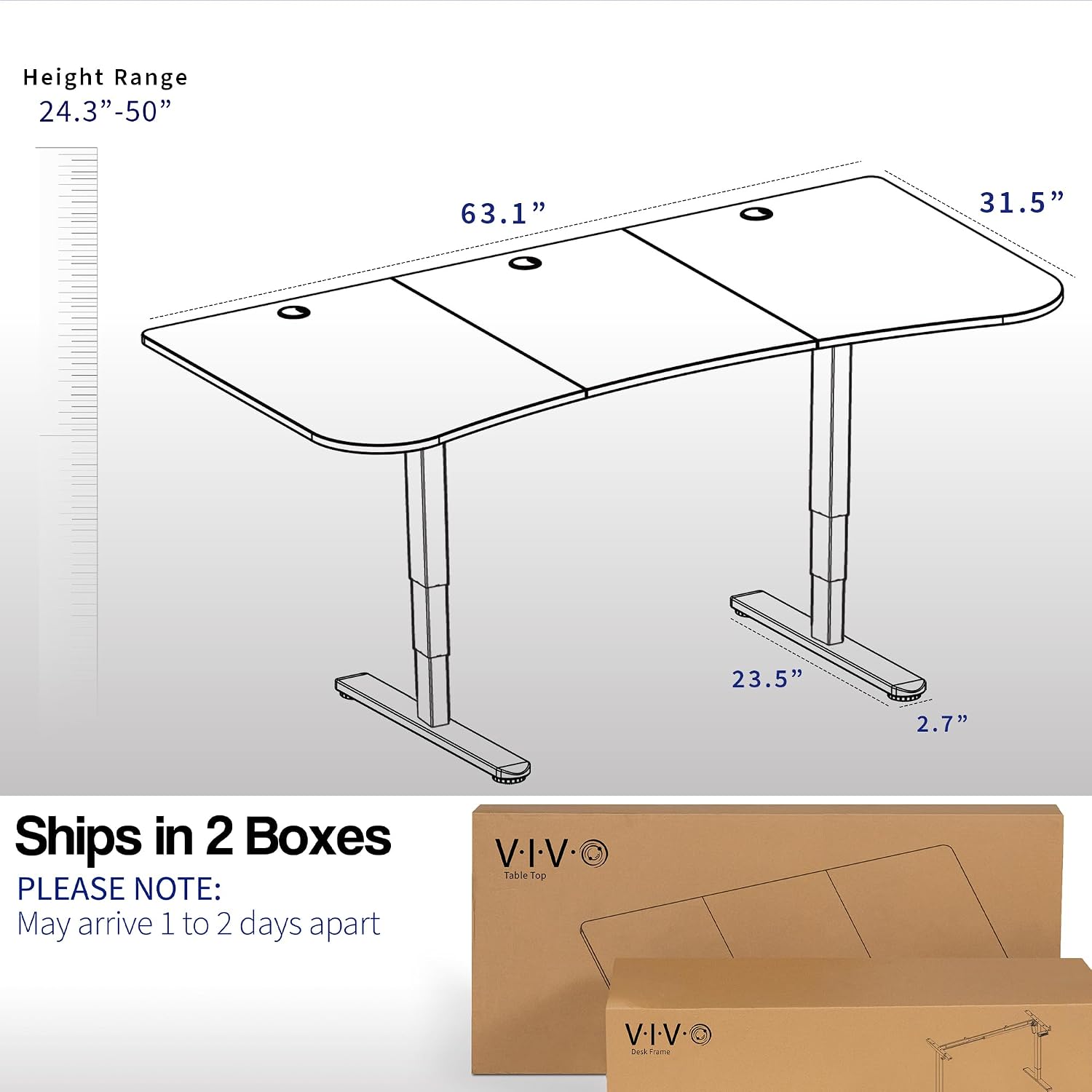 VIVO Electric 63 x 32 in Dual Motor Standing Desk, Memory Height Adjustment, 2B Series, Black Carbon Fiber Top White Frame, DESK-KIT-2W1R