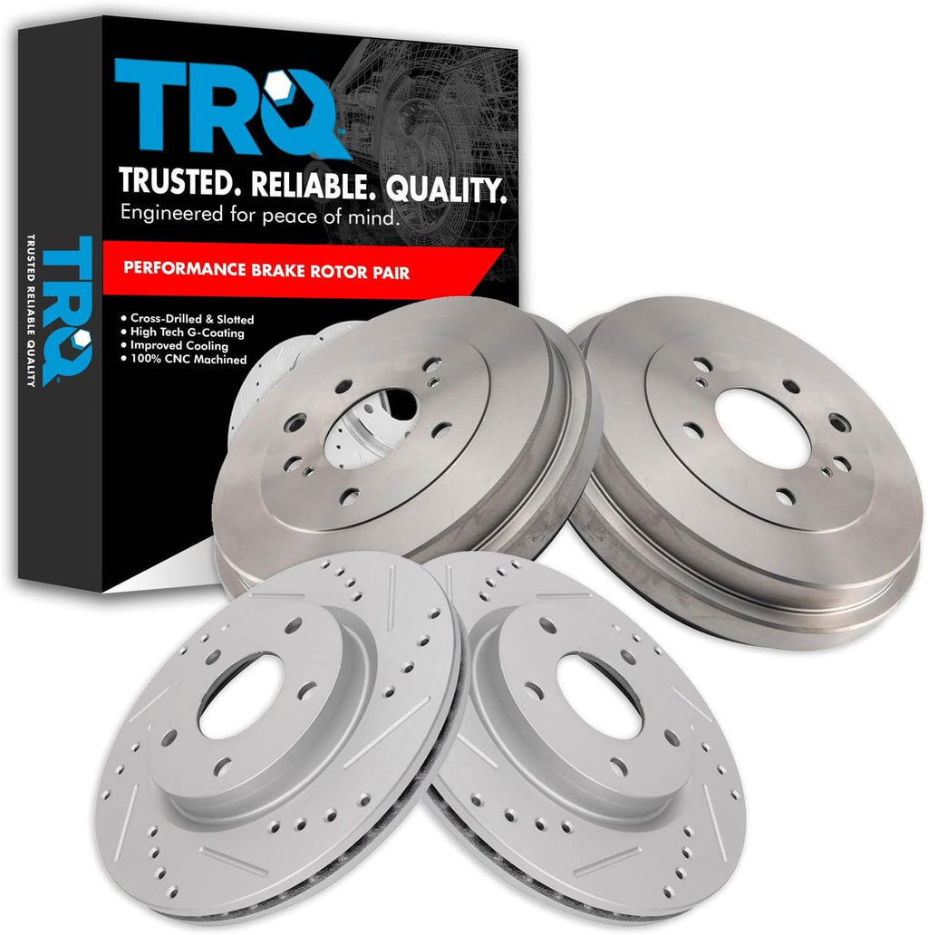 TRQ Performance Front and Rear Brake Rotor Set G Coated Drilled and Slotted Compatible with 2013-2019 Nissan Sentra