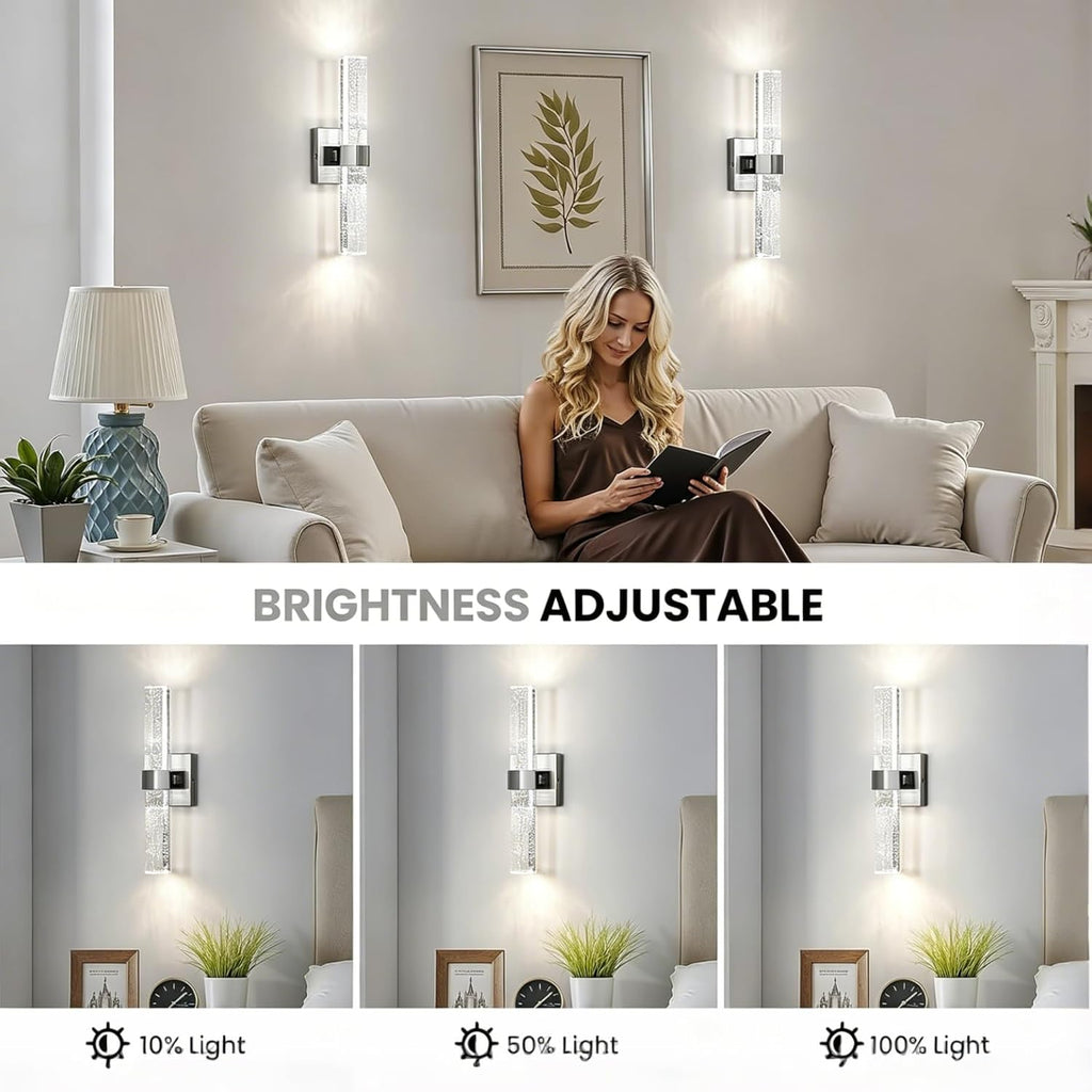 Epinl Wall Sconces Set of Two - Crystal Chrome Wall Sconces 14W Dimmable LED Bathroom Vanity Light Bubble Wall Lights for Bedroom Living Room Hallway