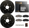 Max Advanced Brakes Front Brake Kit Compatible With 2002-2014 2015 2016 Subaru Impreza Legacy L w/10.91' Front Rotor Replacement Drilled Slotted Black Coated Disc Brake Rotors and Ceramic Brake Pads