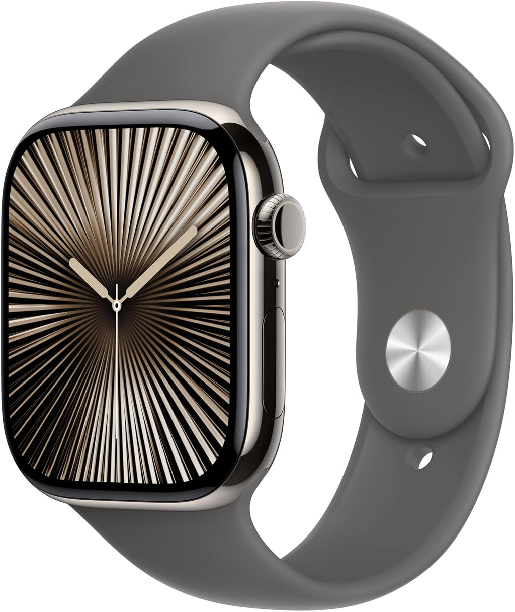Apple Apple Watch Series 10 GPS + Cellular 46mm Natural Titanium Case with Stone Grey Sport Band, S/M (Renewed)