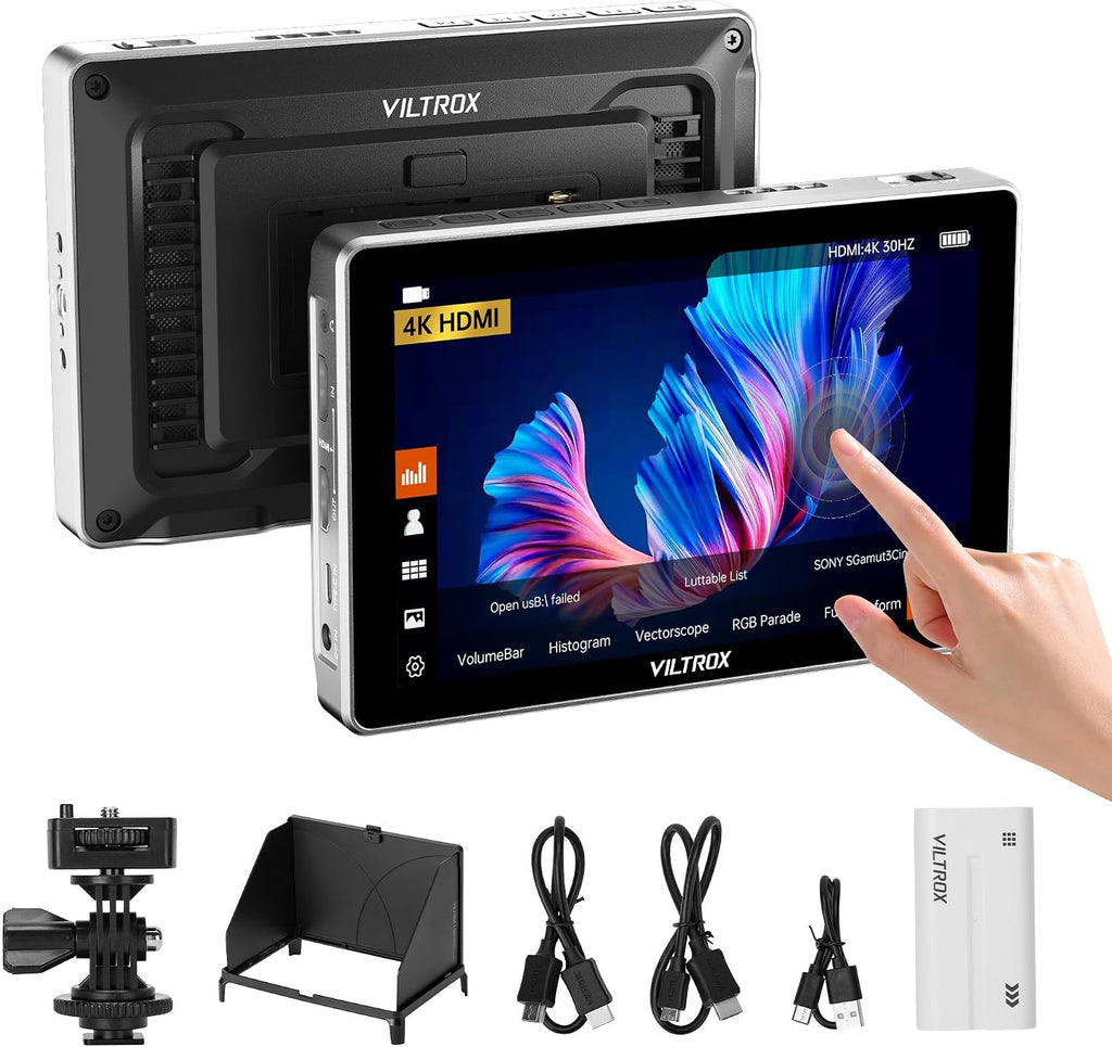 VILTROX DC-L1 7' Camera Field Monitor Touchscreen DSLR Kamera Monitor with 170° Wide View Angle,600 Nits,HD 1280x800 IPS 4K HDMI Loop in/Out with Peak Focus Video Assist Waveform,Battery,Sunshade Hood