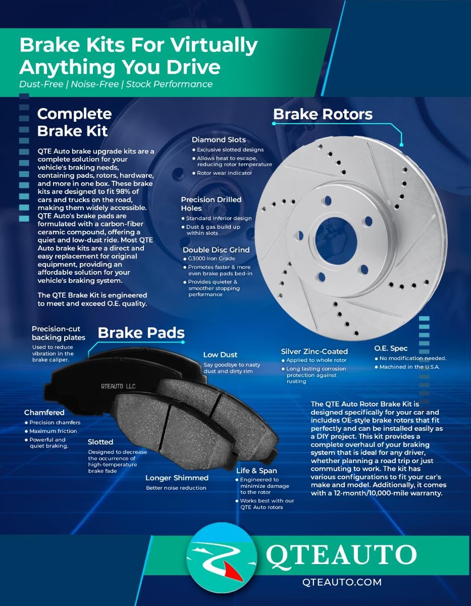 PM Auto Set of 6 Rear 313mm Drilled Slotted Brake Disc Rotors-Ceramic Brake Pad Kit Replacement For 2005-2010 Honda Odyssey