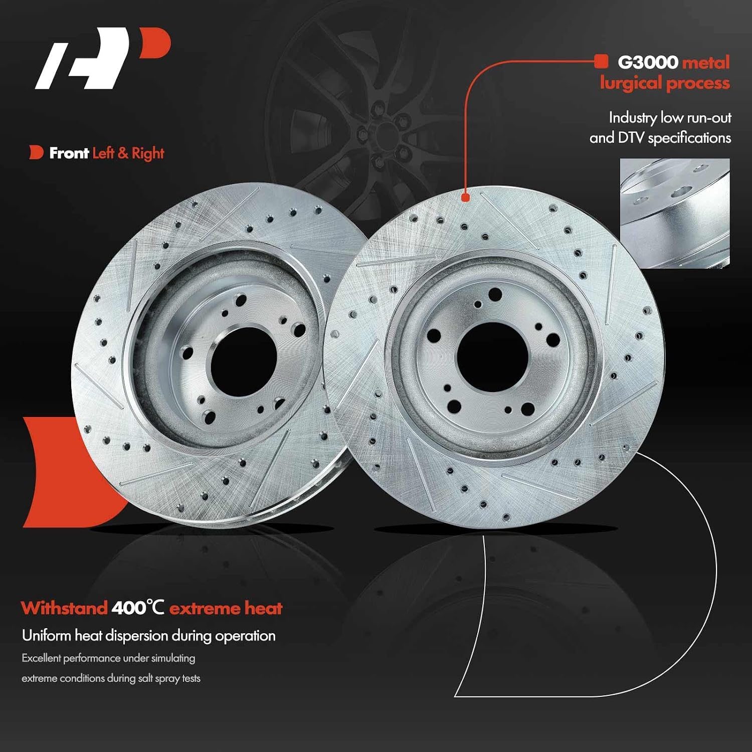 A-Premium 11.81 inch (300mm) Front Drilled and Slotted Disc Brake Rotors + Ceramic Pads Kit Compatible with Select Honda and Acura Models - Civic 2006-2011, CSX 2007-2010, RSX 2002-2006, 2.0L 6-PC Set