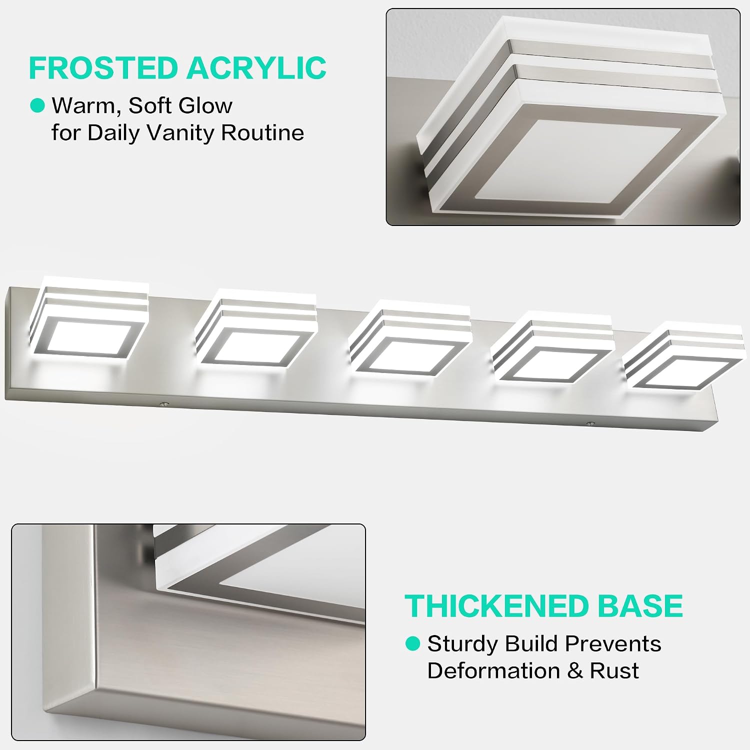 SOLFART LED Bathroom Lighting Fixtures - 5 Lights Modern Brushed Nickel Acrylic Vanity Lights for Mirror 32inch 24W