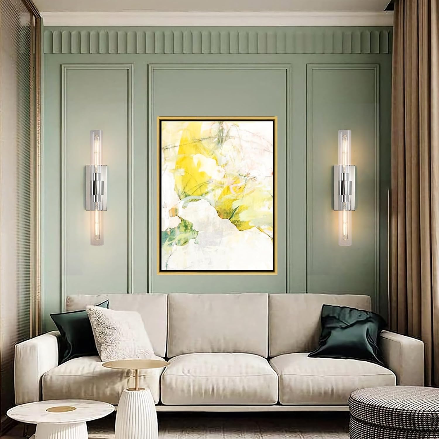 Wall Sconces Set of Two 22.8' Indoor Wall Light Fixtures, Nickel Bathroom Vanity Light Fixtures with Clear Glass, Modern Wall Lamp for Bathroom Living Room Bedroom Hallway(Bulb Included)