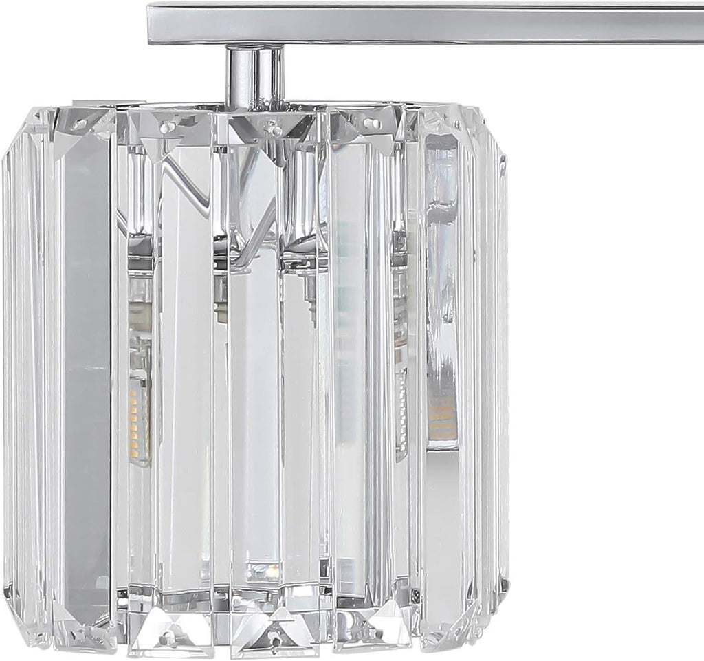 JONATHAN Y 4.75' Chrome 3-Light Vintage Glam LED Vanity Light Wall Sconce Fixture with Clear Crystal Prism Shade, Hardwired Wall Lamp for Bathroom Mirror Hallway, LED Bulb Included (JYL3554A)