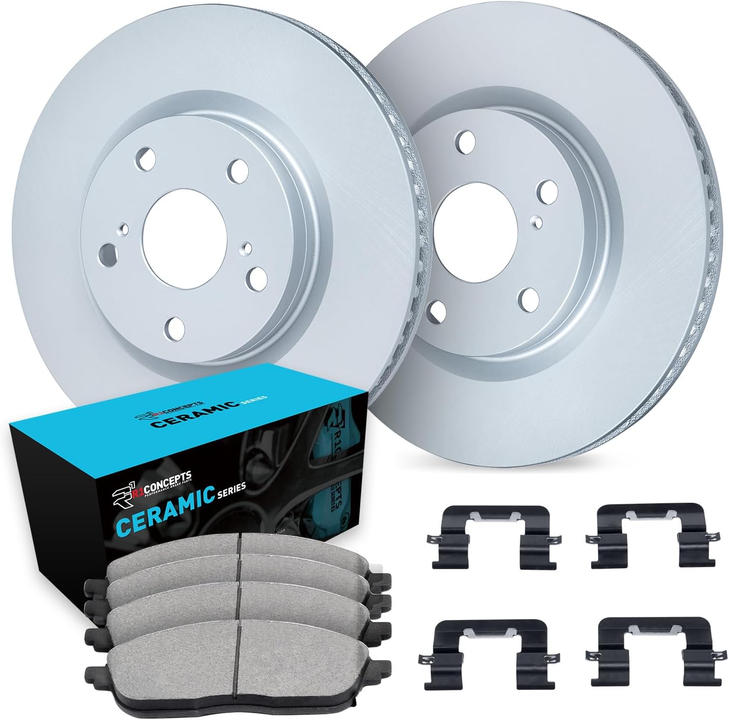 R1 Concepts Front Brake Kit Fits 2014-2015 Acura ILX; 2002-2004 Honda CR-V; 2003-2012 Honda Accord; 2003-2011 Honda Element; 2013-2015 Honda Civic| Ceramic Pads, Blank Rotors| Hardware| 11.1' Front