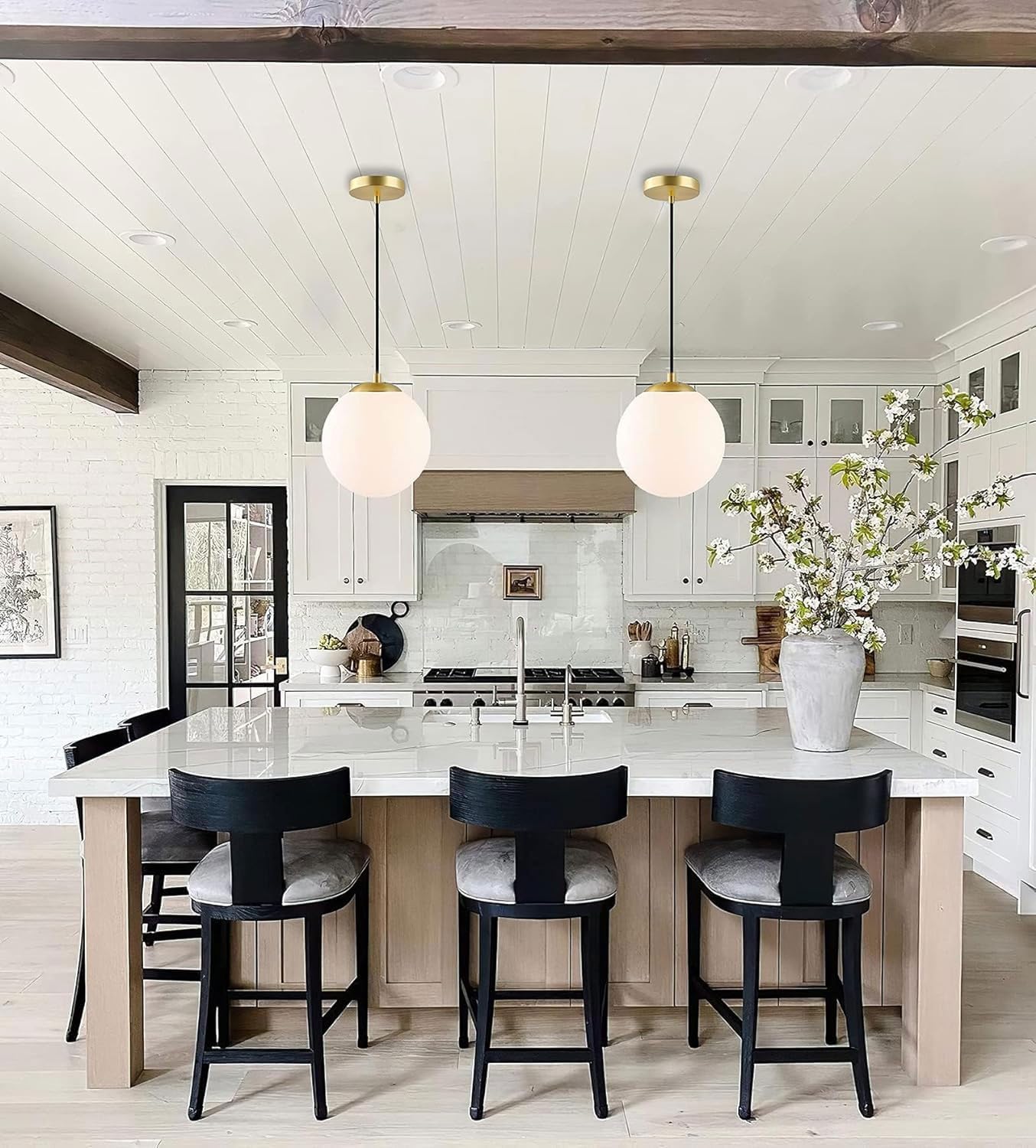 KoKo&Yukina 8' Gold Glass Globe Modern Pendant Lights 2 Pack Mid Century Milky White Glass Pendant Light Fixtures Adjustable Hanging Pendant Lighting for Kitchen Island Bedroom Hallway Bulbs Incl.