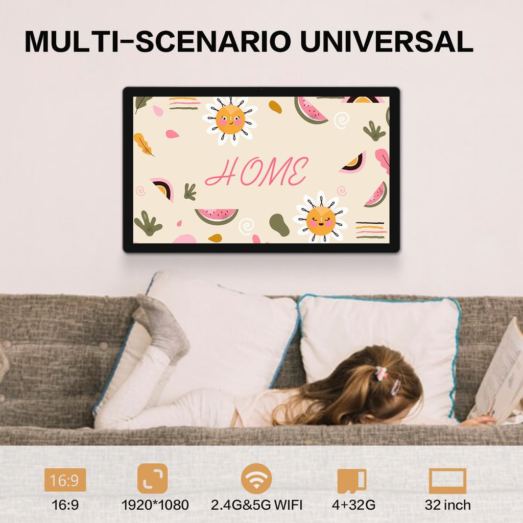 32 inch Smart Screen - Android 11 Touchscreen Monitor with Built-in Speakers, 2.0 MP Camera, 4G & 32G, HDMI Out, Digital Signage for Commercial Display, Wall-Mountable or Desktop