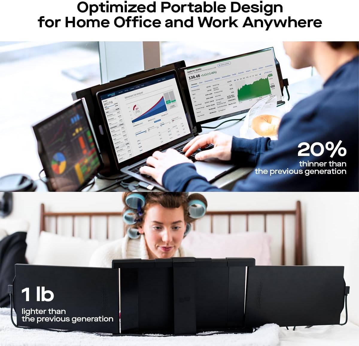 Trio Max Mobile Pixels 14.1'' Portable Monitor for Laptops, Full HD IPS Triple Monitor(Built-in Kickstand), USB A/Type-C Powered On-The-Go, Plug and Play Mac Windows Switch(Optional Magnets)