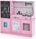 HONEY JOY Pink Kids Kitchen Playset, Wooden Little Chef Pretend Toy Kitchen Set w/Chalkboard, Telephone, Utensils, Oven, Microwave, Sink, Play Kitchen for Toddlers, Gift for Boys Girls, Pink