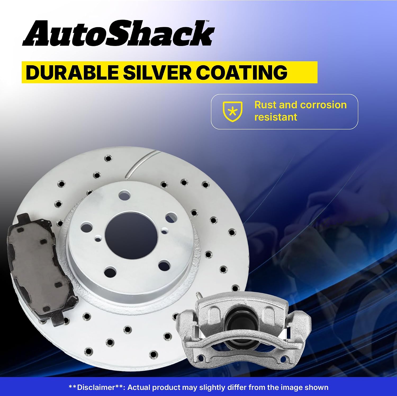 AutoShack Front Brake Rotors, Ceramic Pads & Calipers for Honda, Civic 2006-2011, FWD L4 1.3L - Coated Drilled & Slotted - Silver Matte Finish - TurboGuard - 10.31' (261.9 mm), 5-Lug