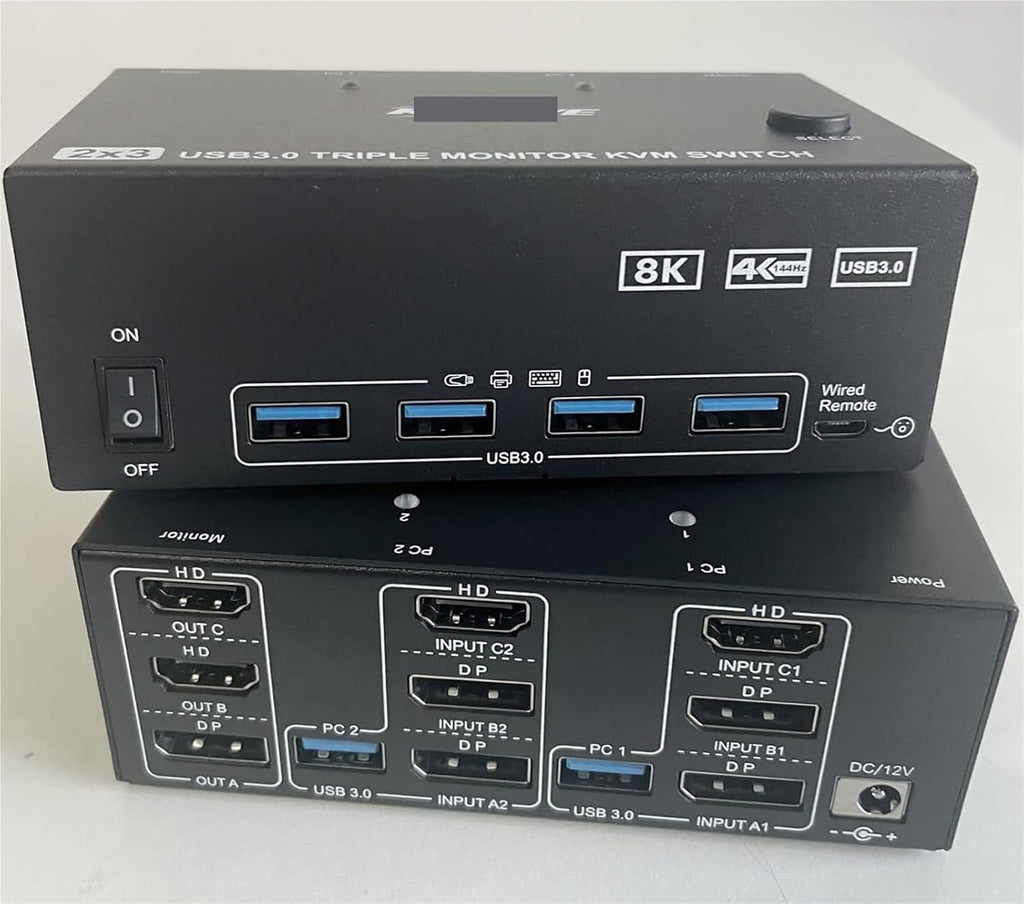 2HDMI + Displayport KVM Switch 3 Monitors 2 Computers 8K@60Hz 4K@144Hz,Triple Monitor KVM Switch for 2 Computers Share 3 Monitor(with AU Plug)