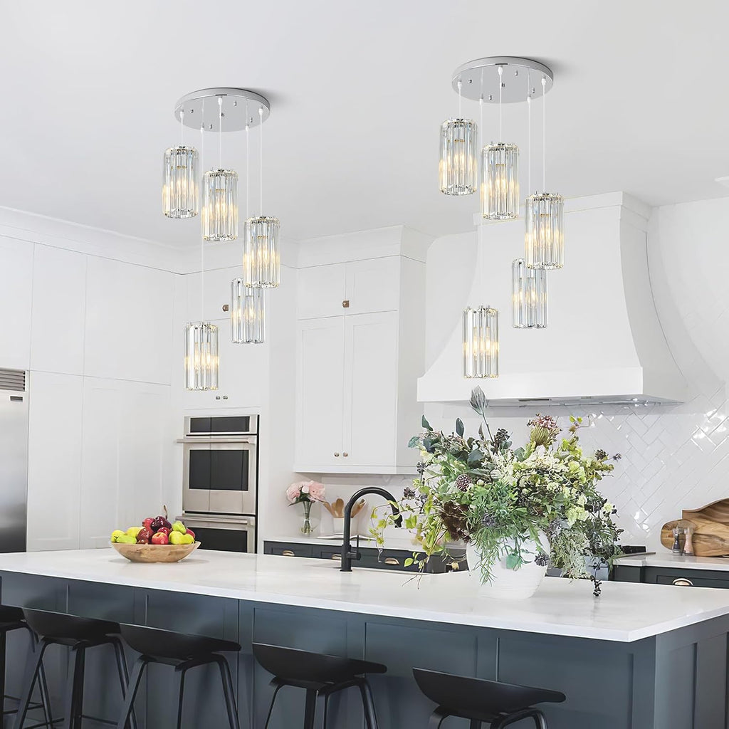 Chrome Pendant Lighting Modern Pendant Light, Mini Crystal Chandeliers,Adjustable Pendant Light Fixture for Kitchen Island Dinning Room Corridor Bedroom(Chrome 5-Light)