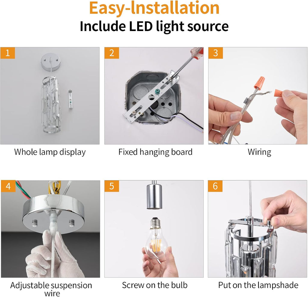 LMQNINE Pendant Lights Modern Chrome Pendant Light Mini Crystal Chandelier Pendant Lighting for Kitchen Island Dinning Room Bedroom Kitchen Sink Lighting (Chrome 2-Pack)