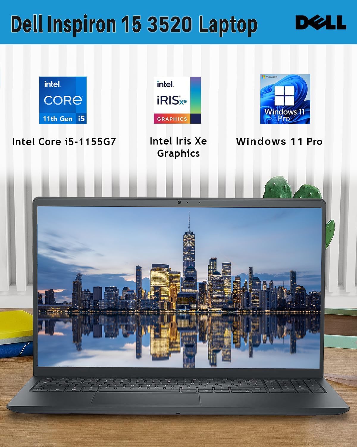 Dell Inspiron 15 3520 Business Laptop, 15.6 Inch FHD Touchscreen, Intel Core i5-1155G7, 8GB RAM, 256GB SSD, Windows 11 Pro, Numeric Keypad, Webcam, Wi-Fi, Bluetooth, Carbon Black