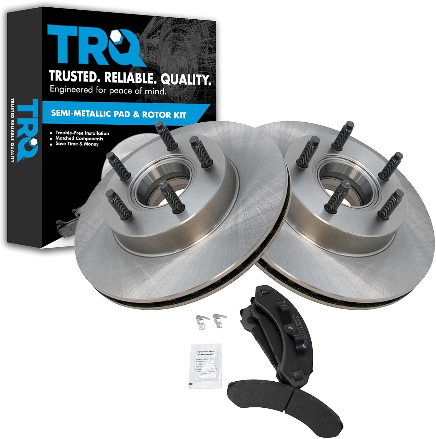 TRQ Front Semi Metallic Brake Pad and Rotor Set Compatible with 86-88 Ford Bronco II 4WD 89-90 with 276mm Diameter Front Rotors 89 Ranger with