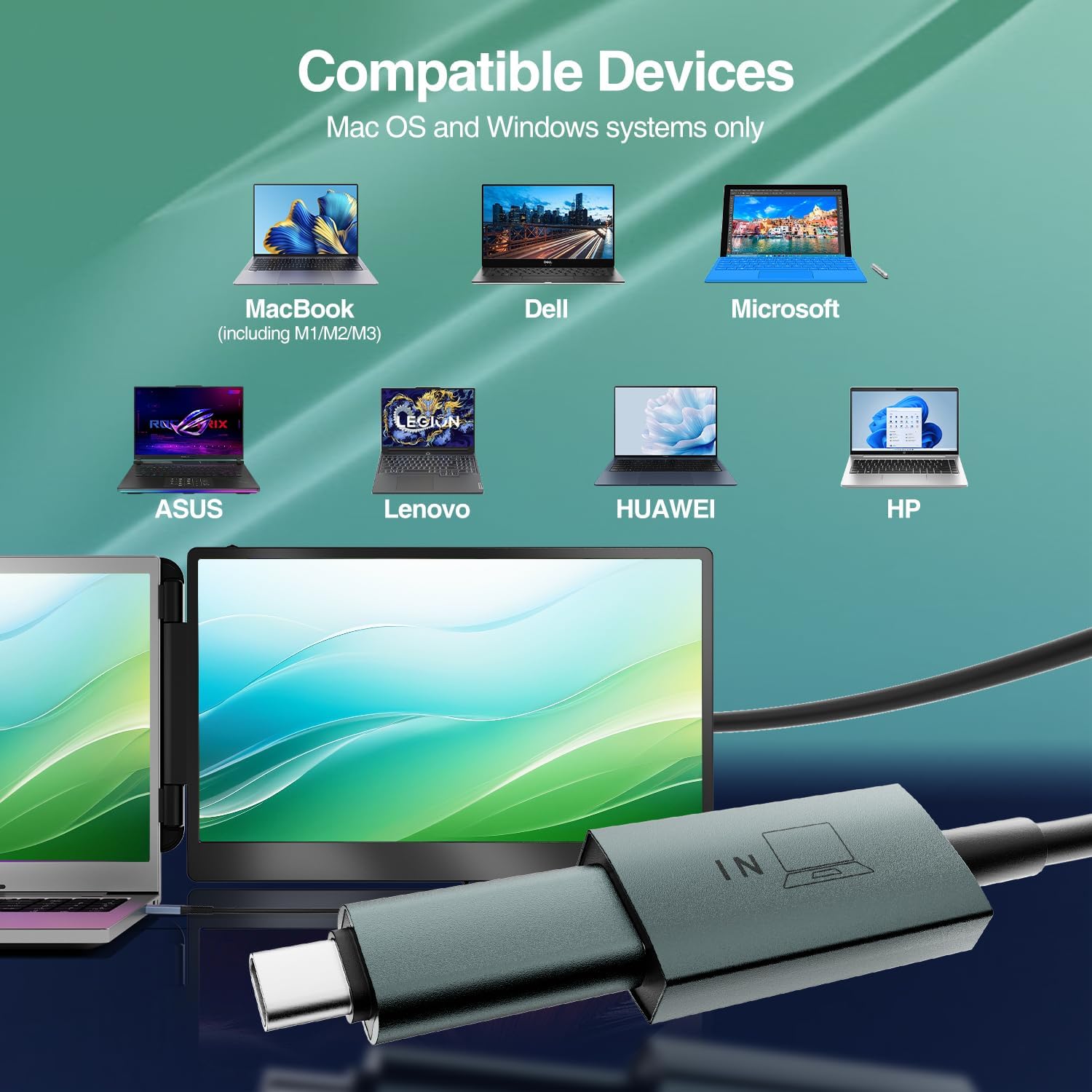 Teamgee H5 USB Data to Video Conversion Hub, HD Video Transfer Cable for Laptops 15.6' Laptop Screen Extender