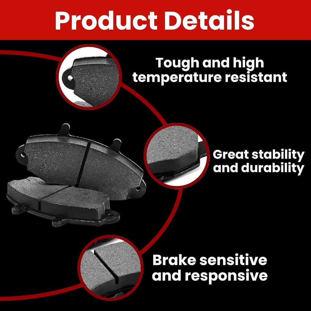 Arrhythmic 12X Semi-Metallic Brake Pads Rotors Shoes & Drum Set Front Rear for Honda Civic 1.8L 2006 2007 2008 2009 2010 2011 Left Right Automotive Replacement Brake Kit