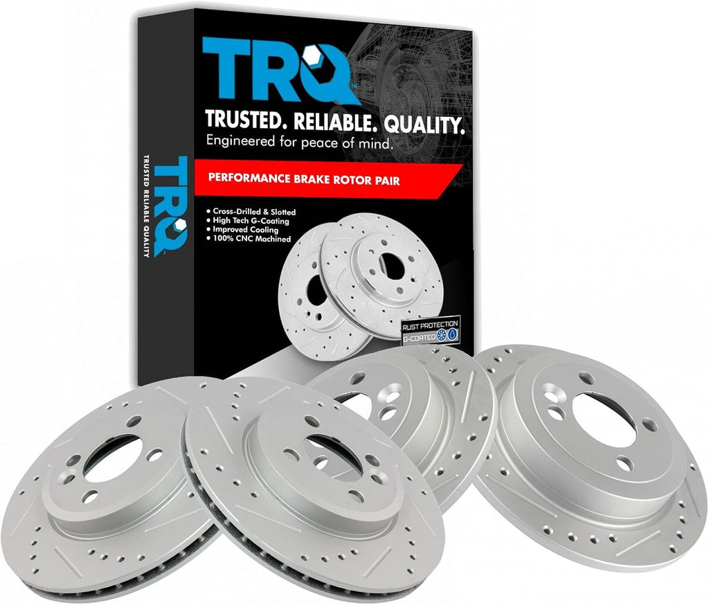 TRQ Performance Front and Rear Brake Rotor Set G Coated Drilled and Slotted Compatible with 2007-2015 Mini Cooper
