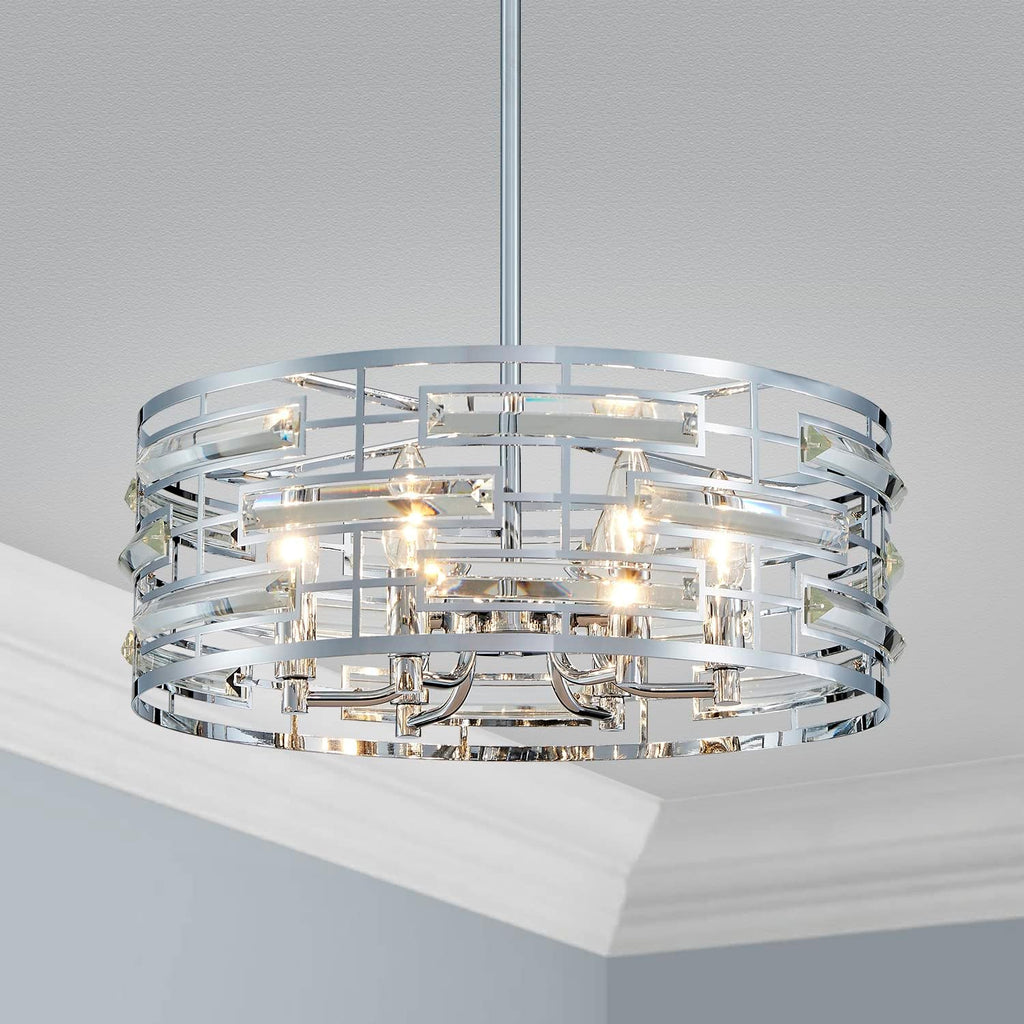Saint Mossi Modern K9 Crystal Chandeliers, Drum Pedant Light Fixture for Living Space, D18 x H24, Adjustable Chains 59', Chrome Finish Metal Frame