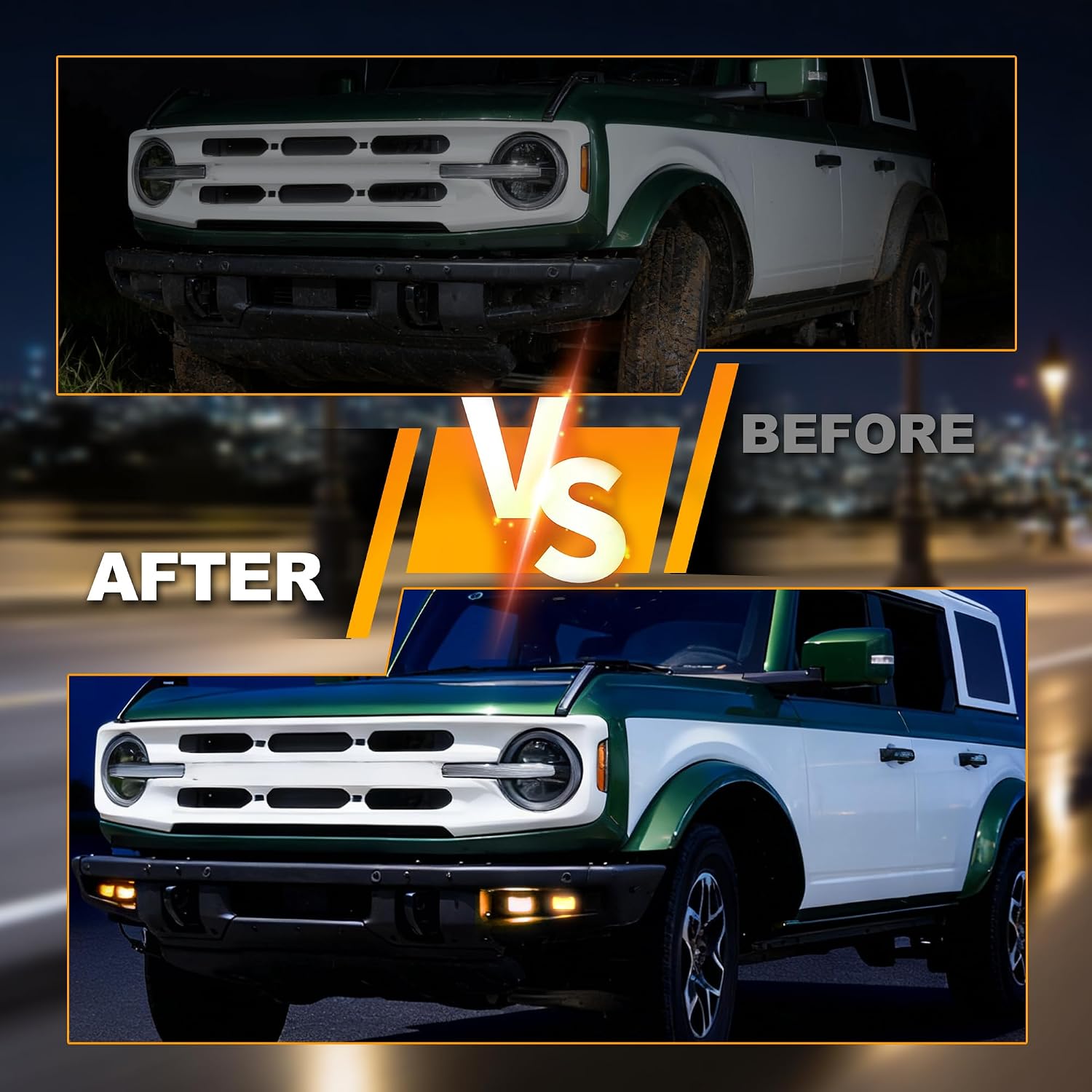 Raptor Style LED Fog Lights Fit for Ford Bronco 2021-2026 2/4 Door | Dual Color, DRL Turn Signal, Amber & White Light, for Factory & AUX Switch, Heavy Duty, Modular Bumper, 2PCS, Black Shell