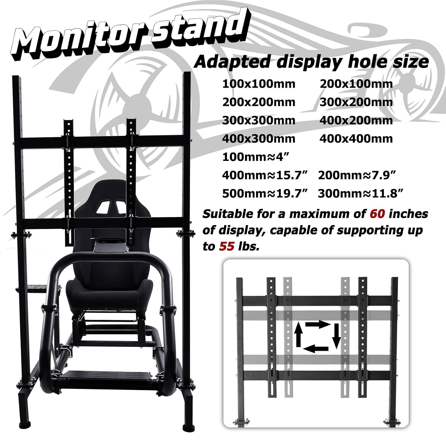 Dardoo Sim Racing Cockpit with Monitor Stand and Driving Gaming Seat Fit for Logitech G29 G920, for Thrustmaster, for Fanatec, for Xbox, for PS4, for PC, Includes only cockpit, seat and monitor stand