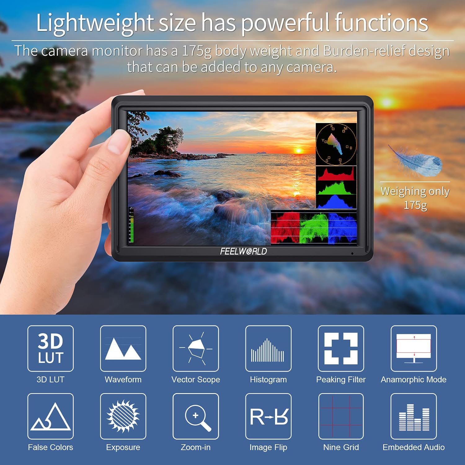 FEELWORLD FW568 V3 Upgrade 6 Inch Camera Field Monitor with 4k HDMI Ultra Bright Screen 3D Lut Small Full HD 1920x1080 IPS Video Peaking Focus for DSLR Cameras Include Sunshade and Tilt Arm Mount