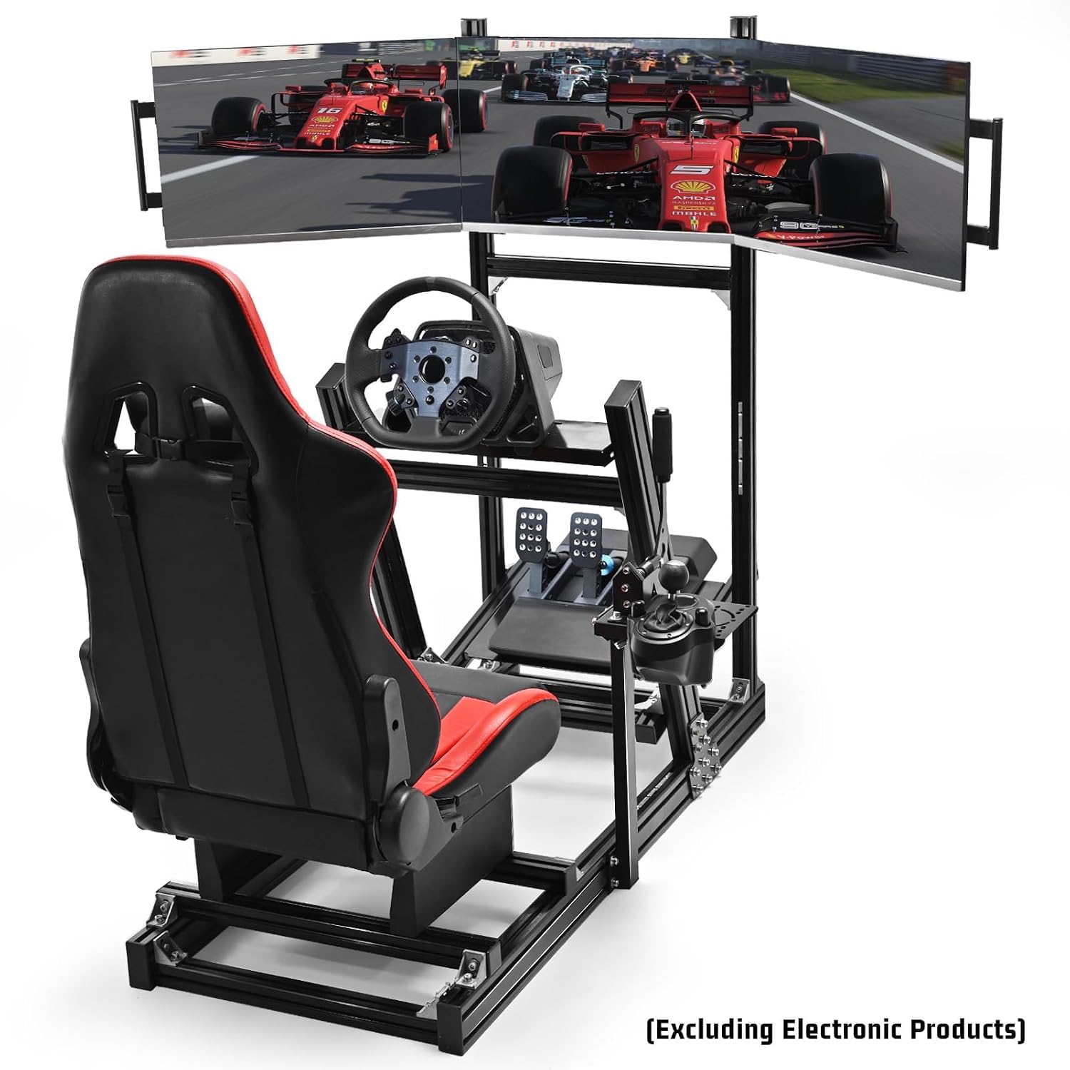 Supllueer 8040 Aluminum Sim Racing Cockpit with 3 Display Stand and Gaming Seat, Compatible with Logitech G29 G920, for Thrustmaster T150 T248, for Fanatec CSL-DD, for Moza R5 R9 Wheels