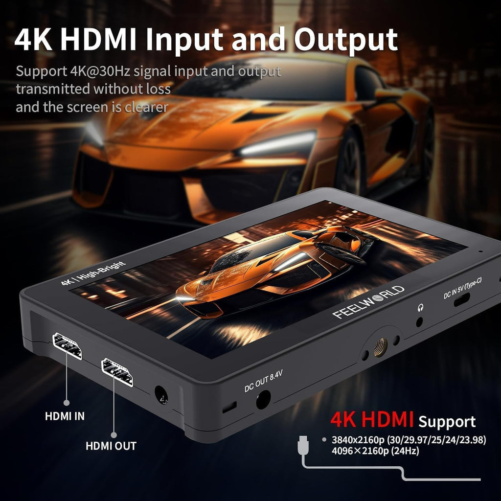 FEELWORLD F6 Pro +Battery +Carry Case 5.5 Inch 1600nits High Bright DSLR Camera Field Monitor with Touchscreen Waveform 3D LUT F970 External Kit Install 4K HDMI in Out Type-c Input