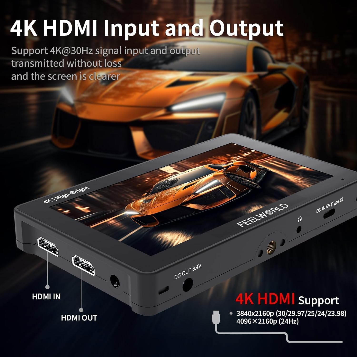 FEELWORLD F6 Pro +Battery +Carry Case 5.5 Inch 1600nits High Bright DSLR Camera Field Monitor with Touchscreen Waveform 3D LUT F970 External Kit Install 4K HDMI in Out Type-c Input