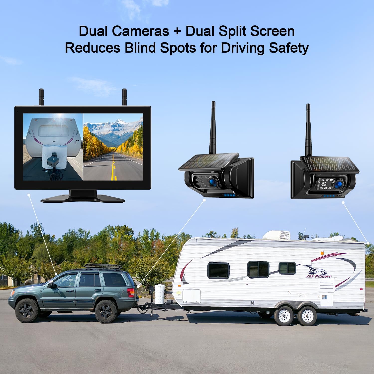 Fookoo 10.1' Solar Magnetic Wireless Backup Camera HD 1080P Touchscreen Monitor 1 Min DIY Install Portable Scratch-Proof No Drilling DVR Rechargeable Night Vision for RV Truck Camper - DCM1002