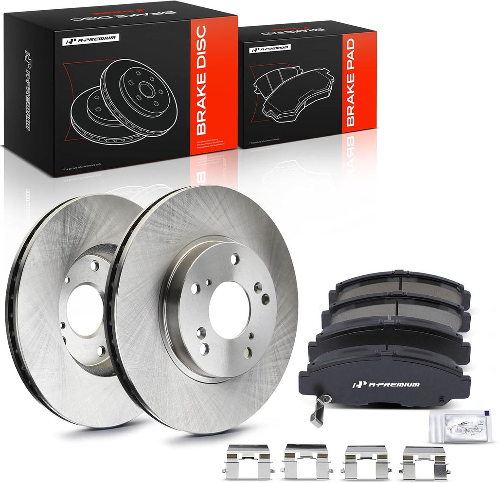 A-Premium 11.10 inch (282mm) Front Vented Disc Brake Rotors + Ceramic Pads Kit Compatible with Select Acura and Honda Models - Accord 2003-2007, Civic 2006-2010, CSX 2006-2011, 6-PC Set