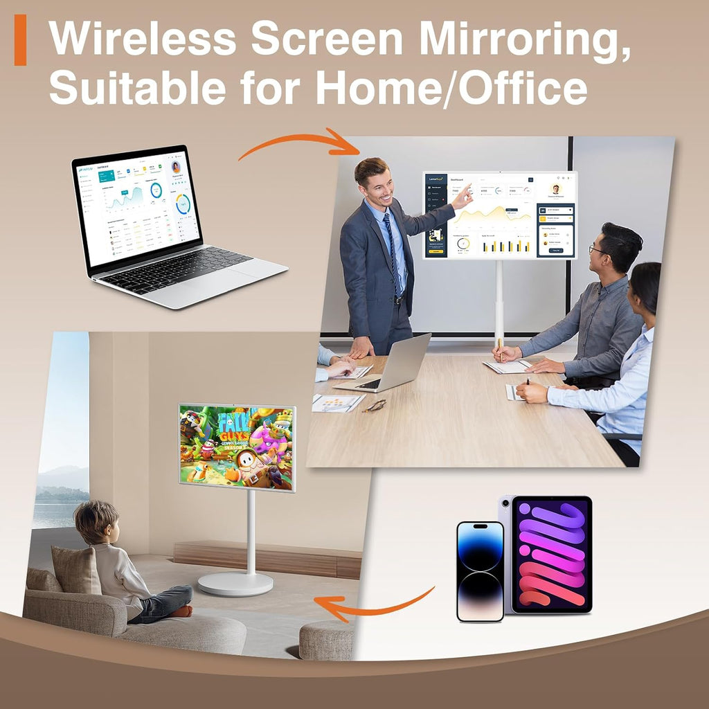 32-inch Smart Screen 4K Camera Portable TV |Wireless Portable TV on Wheels |Touch Screen Monitor | Android 13 OS (Support Google Store) Built-in Battery (5-8H) Full Swivel Rotation (8RAM+128GB)