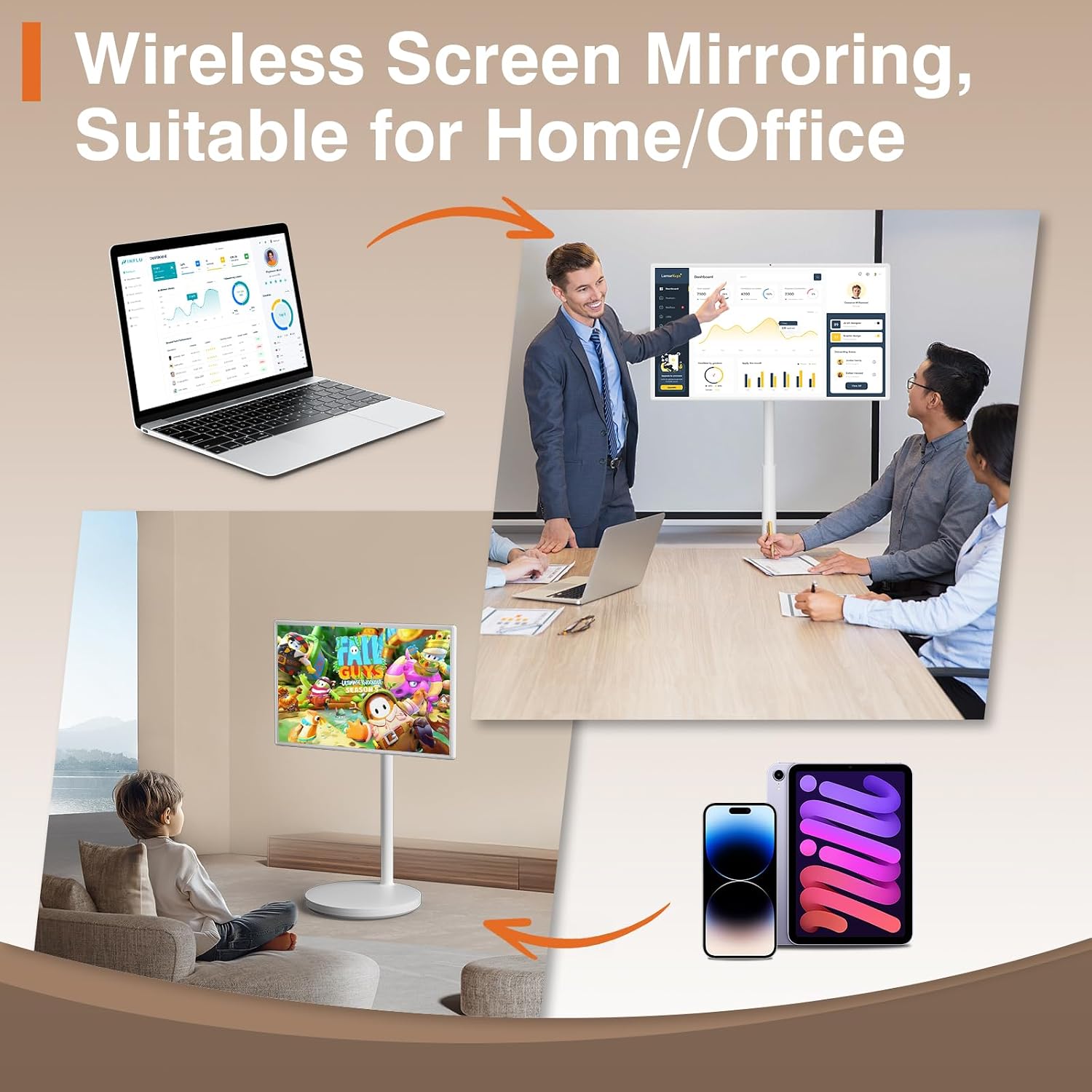 32-inch Smart Screen 4K Camera Portable TV |Wireless Portable TV on Wheels |Touch Screen Monitor | Android 13 OS (Support Google Store) Built-in Battery (5-8H) Full Swivel Rotation (8RAM+128GB)