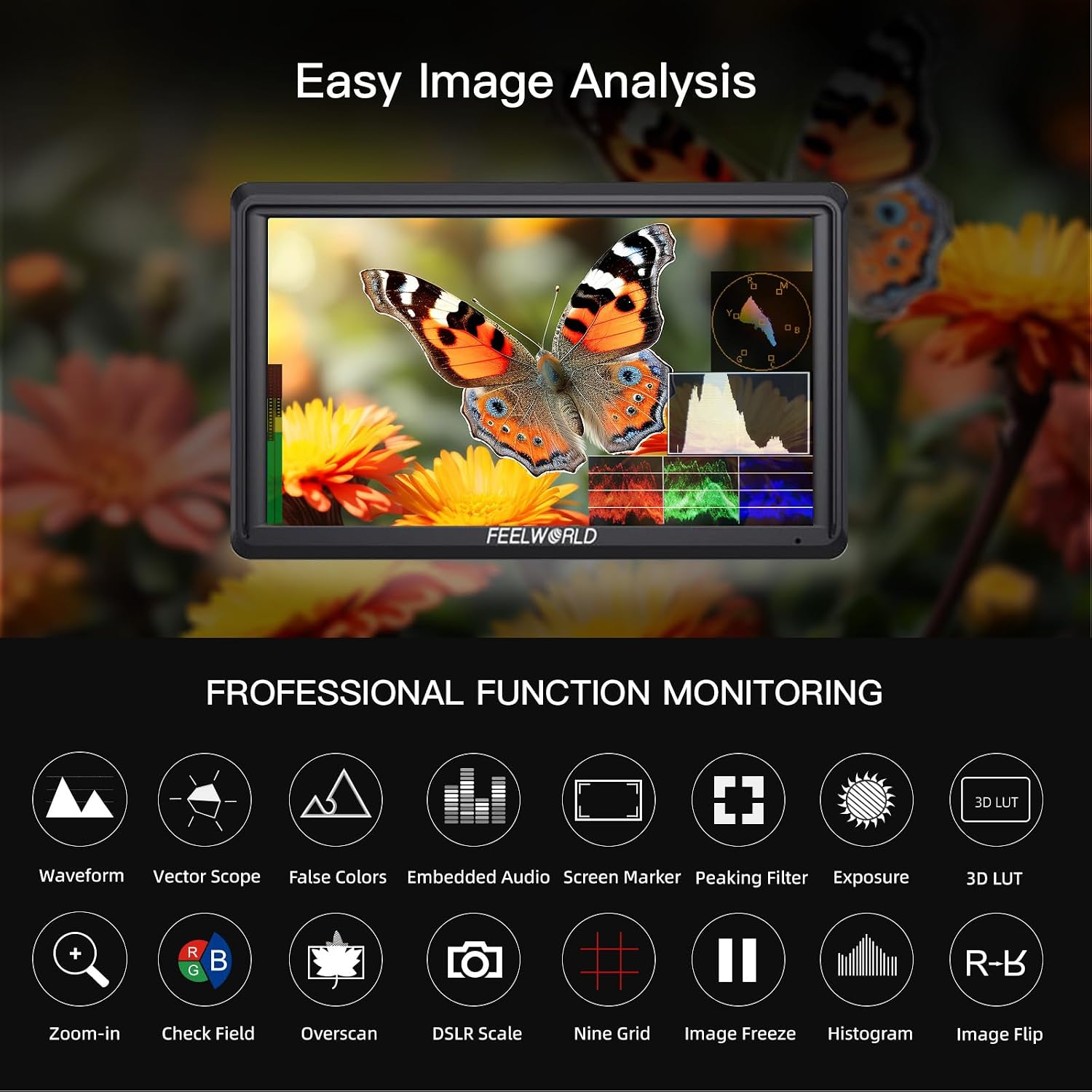 FEELWORLD S55 V3 6-Inch Camera DSLR Field Monitor with F550 Battry 2200mAh and Case, 1920x1080P Small Full HD IPS Display, 4K HDMI in/Out 3D LUT Video Waveform Peaking Focus Assist Zebra False Color