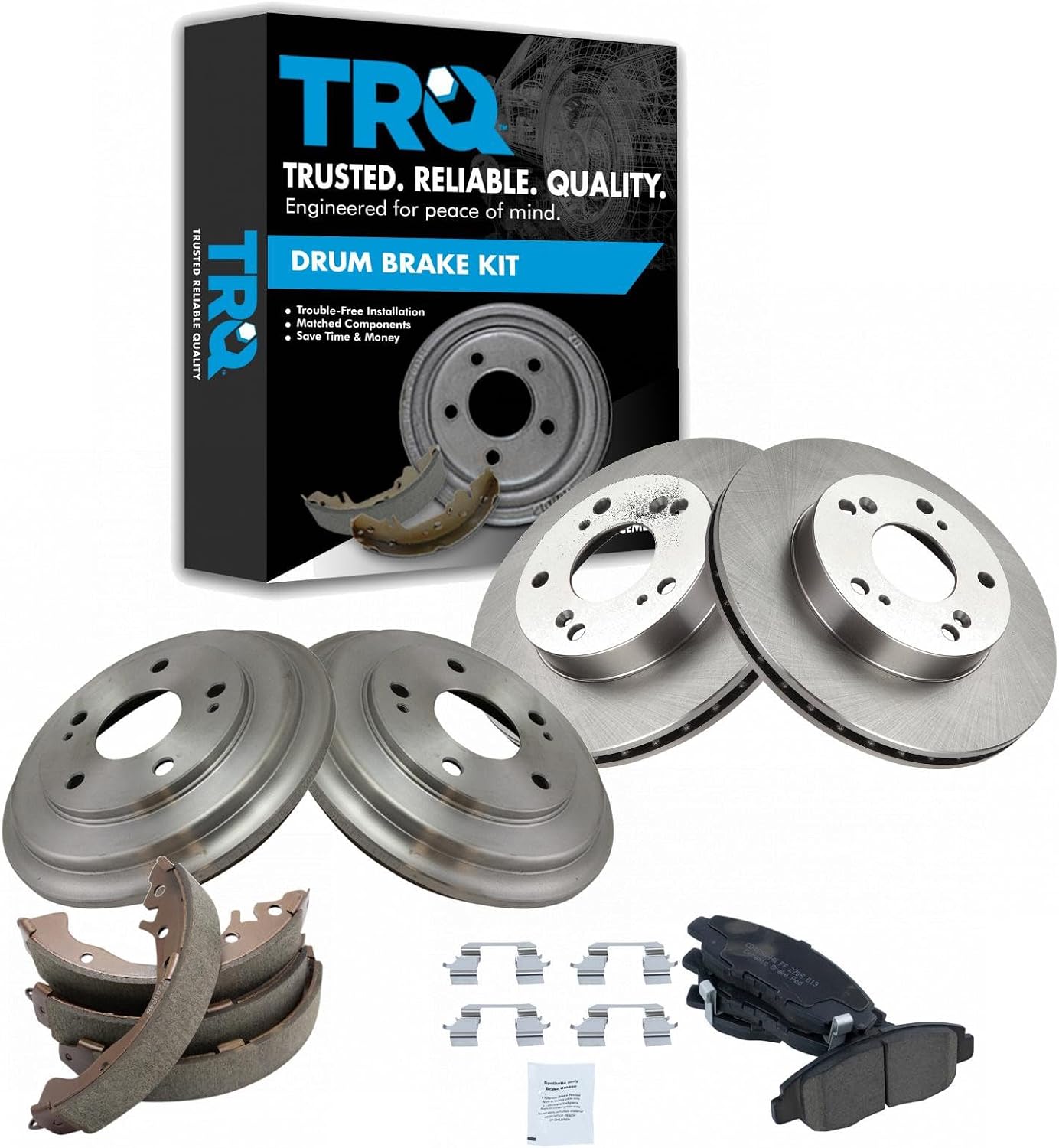 TRQ Front & Rear Brake Pad & Rotor,Shoe & Drum Kit Ceramic Compatible with 2006-2011 Honda Civic